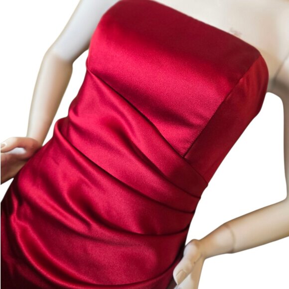 DAVID'S BRIDAL Ruby Red Satin Feel Strapless Dress sz 6 - Picture 1 of 12